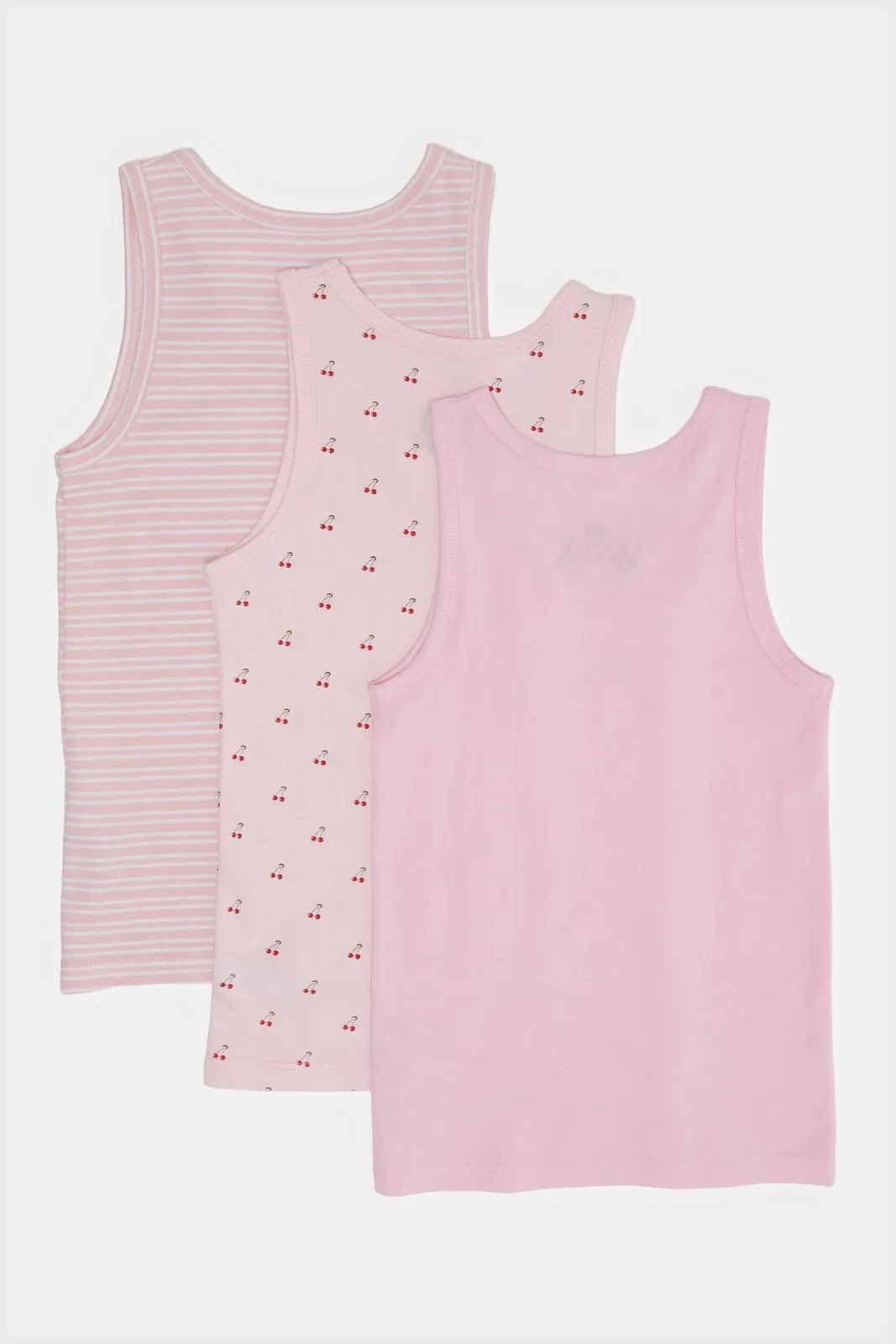 Girls Pink Solid And Print Vest Set (Pack of 3)