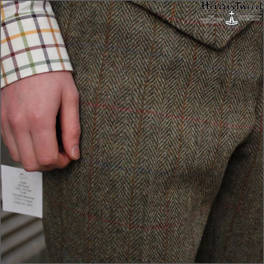 Harris Tweed Beige/Olive Herringbone Trousers--