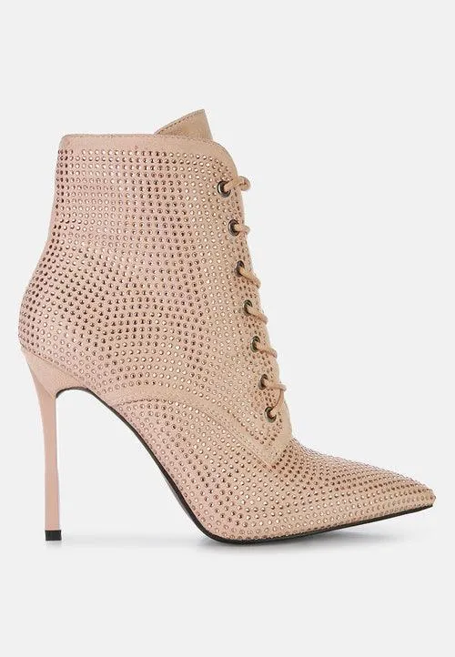 head on faux suede diamante ankle boots