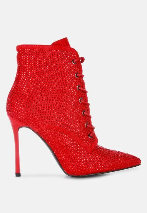 head on faux suede diamante ankle boots