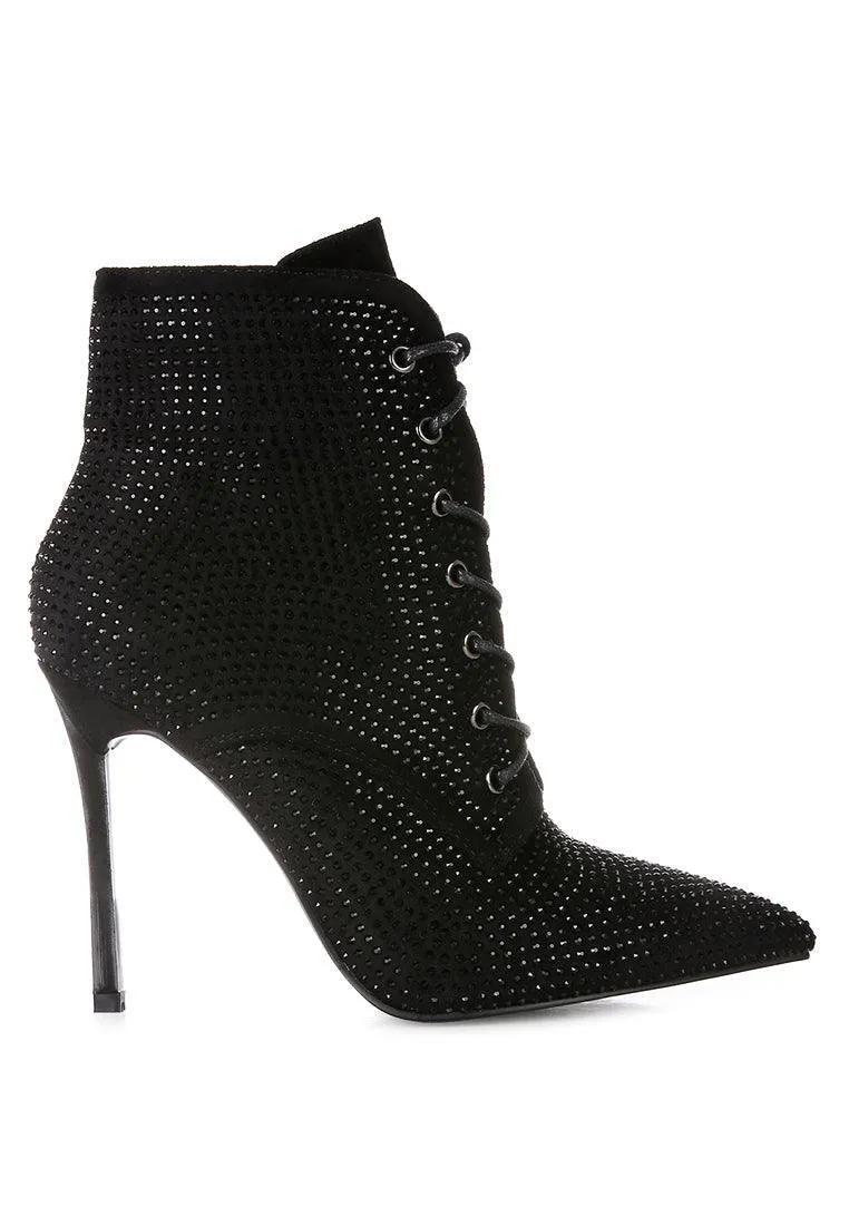 head on faux suede diamante ankle boots