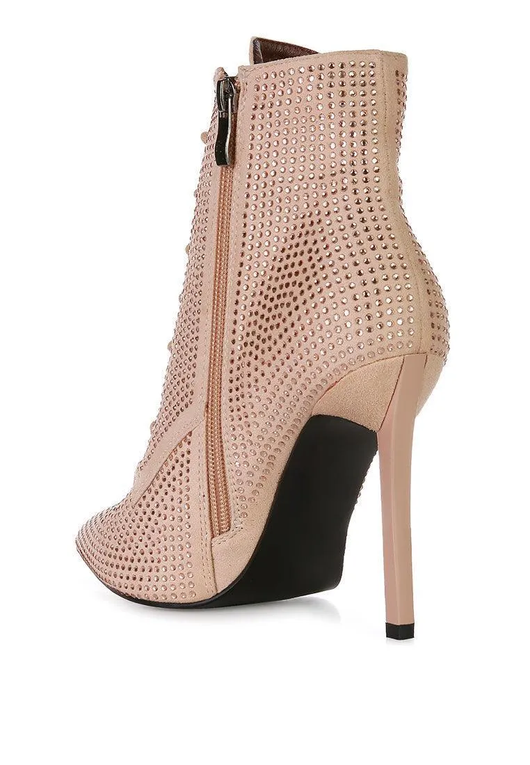 head on faux suede diamante ankle boots