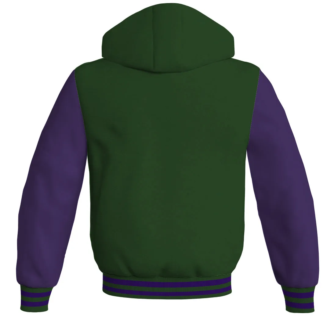 Hoodie Jackets Forest Green Body and Purple Leather Sleeves Bomber Jacket