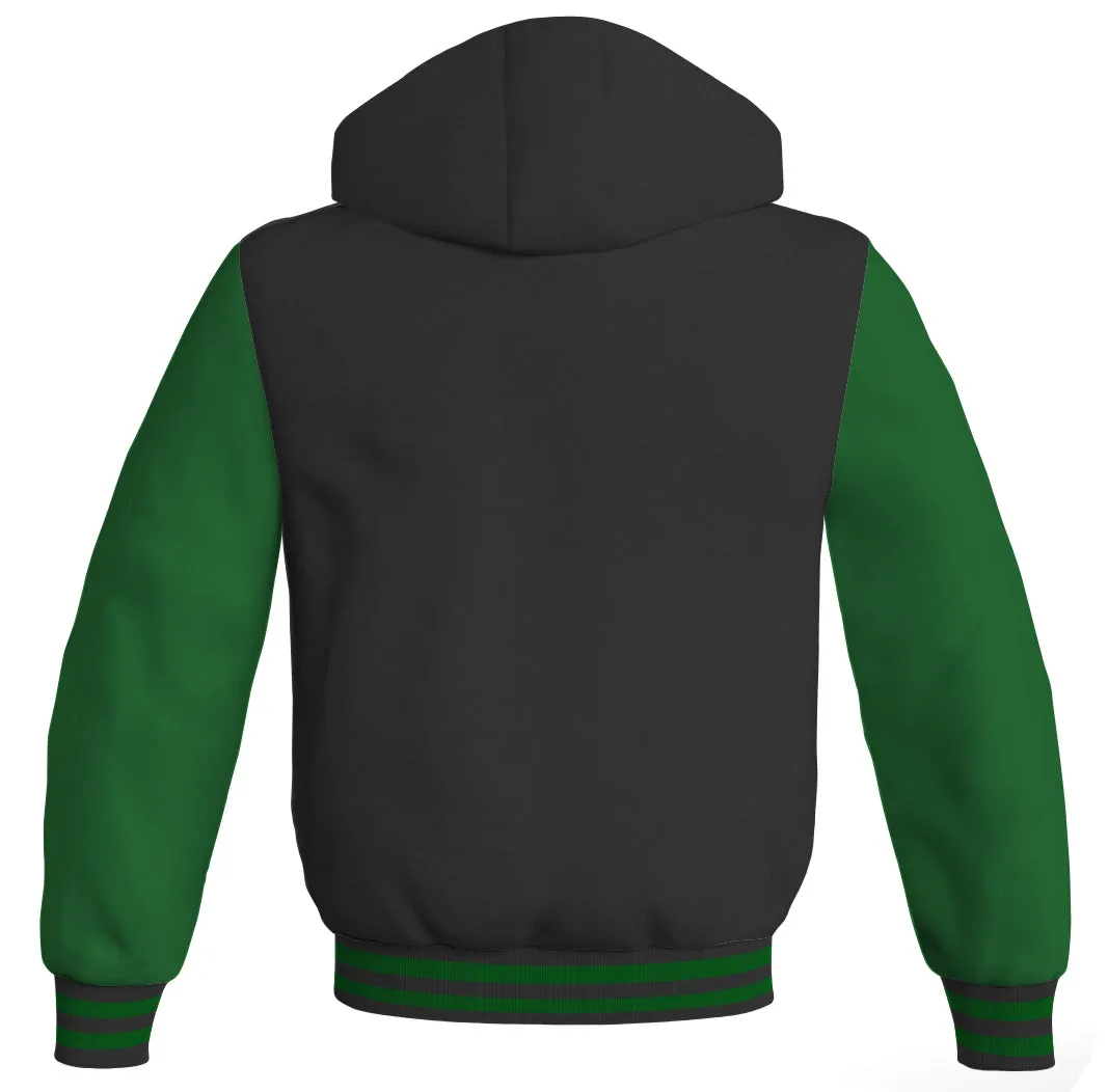 Hoodies For Men Black Body and Green Leather Sleeves Varsity Hoodie