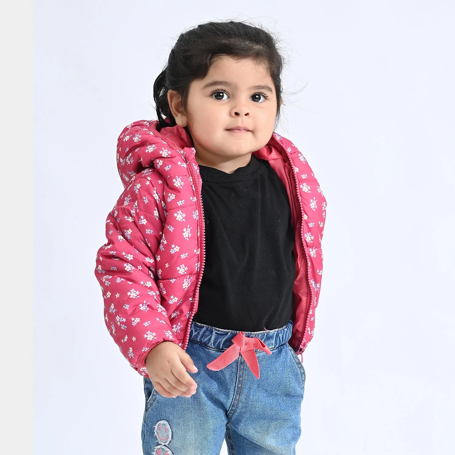 Infant Girls Mix taffeta Quilted Jacket Floral-Printed