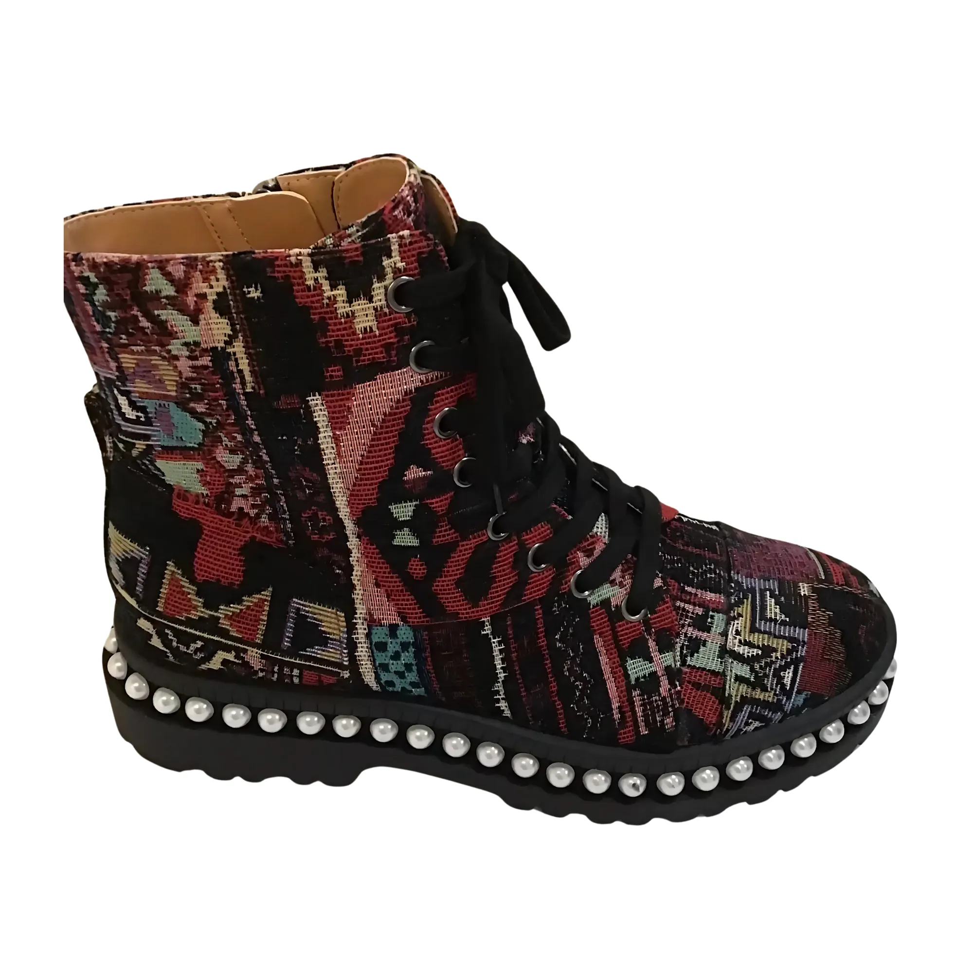 Jessica Simpson Eilir Women's Tapestry Pearl Combat Ankle Boots