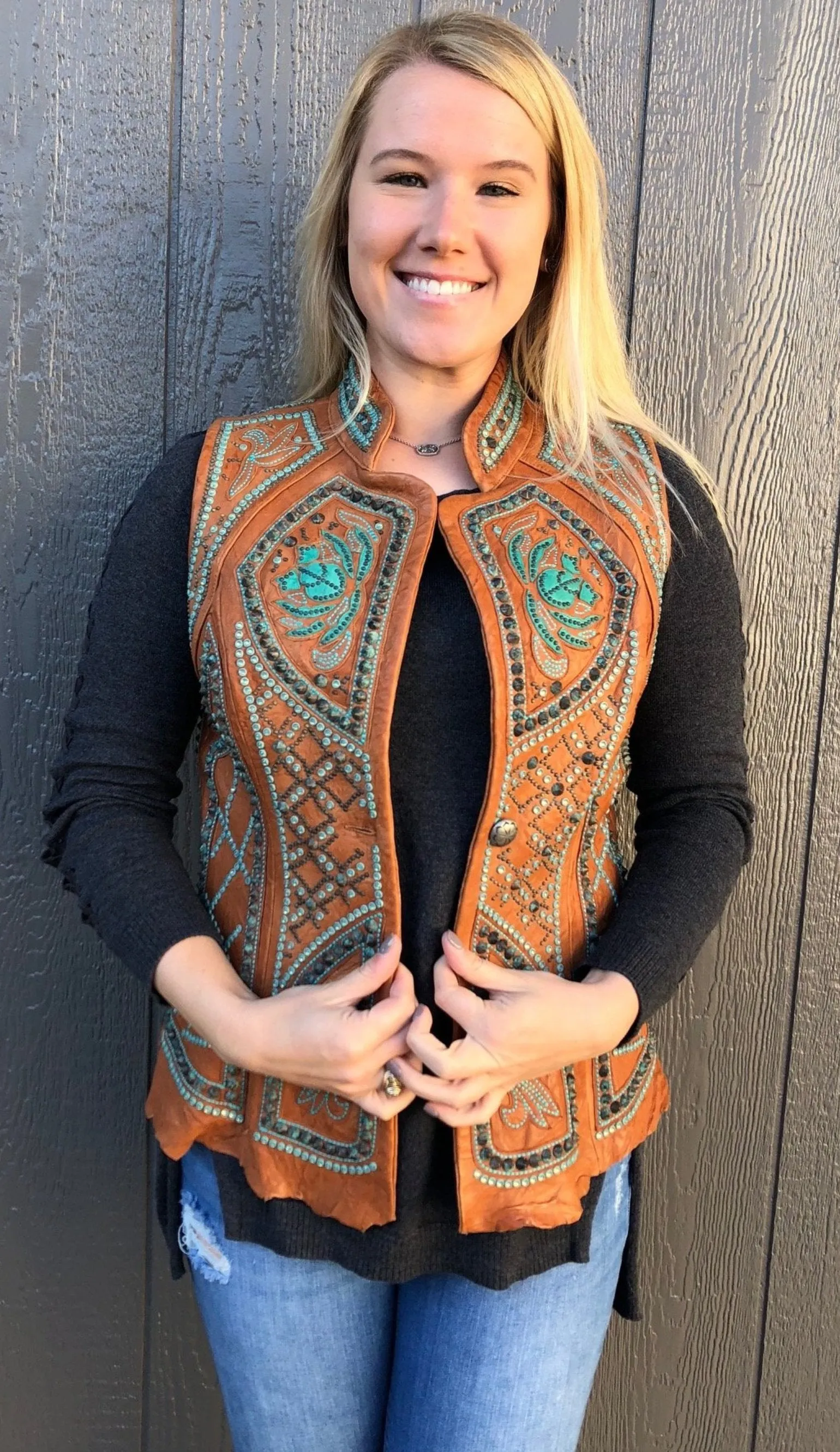 Kippy's Cognac Victoria Embroidered Elements Vest