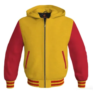 Letterman Hoodie Yellow/Gold Body and Red Leather Sleeves Varsity Hoodie