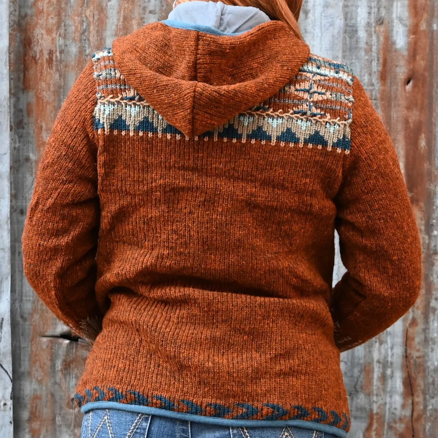 Lost Horizon Dakota Hooded Zip Wool Sweater in Dark Copper