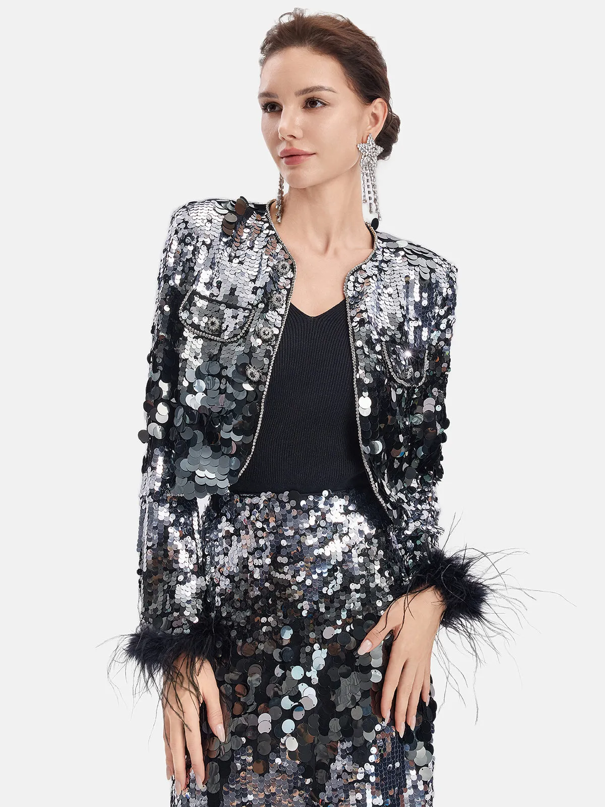 Luxe Sequined Feather Jacket