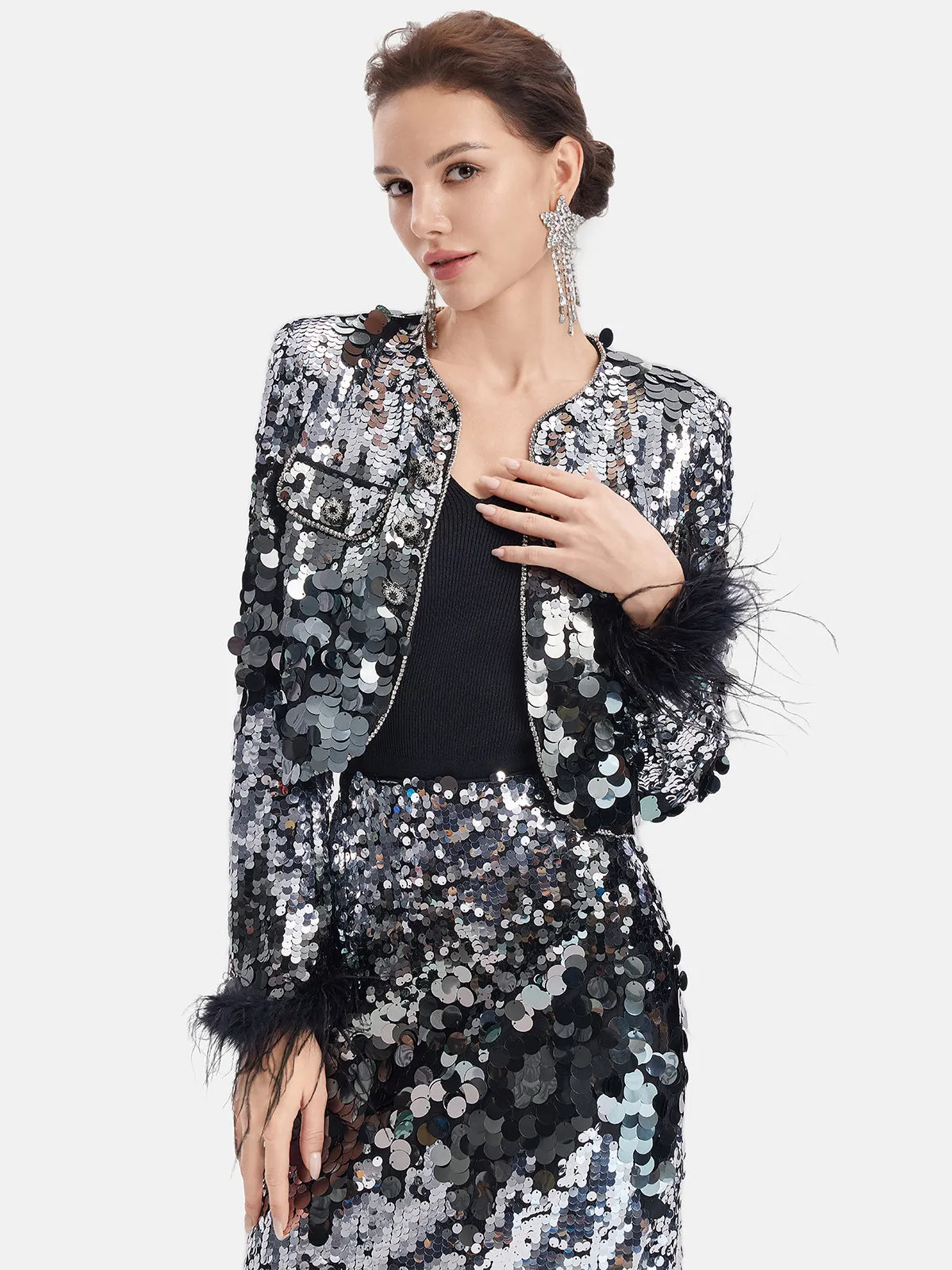 Luxe Sequined Feather Jacket