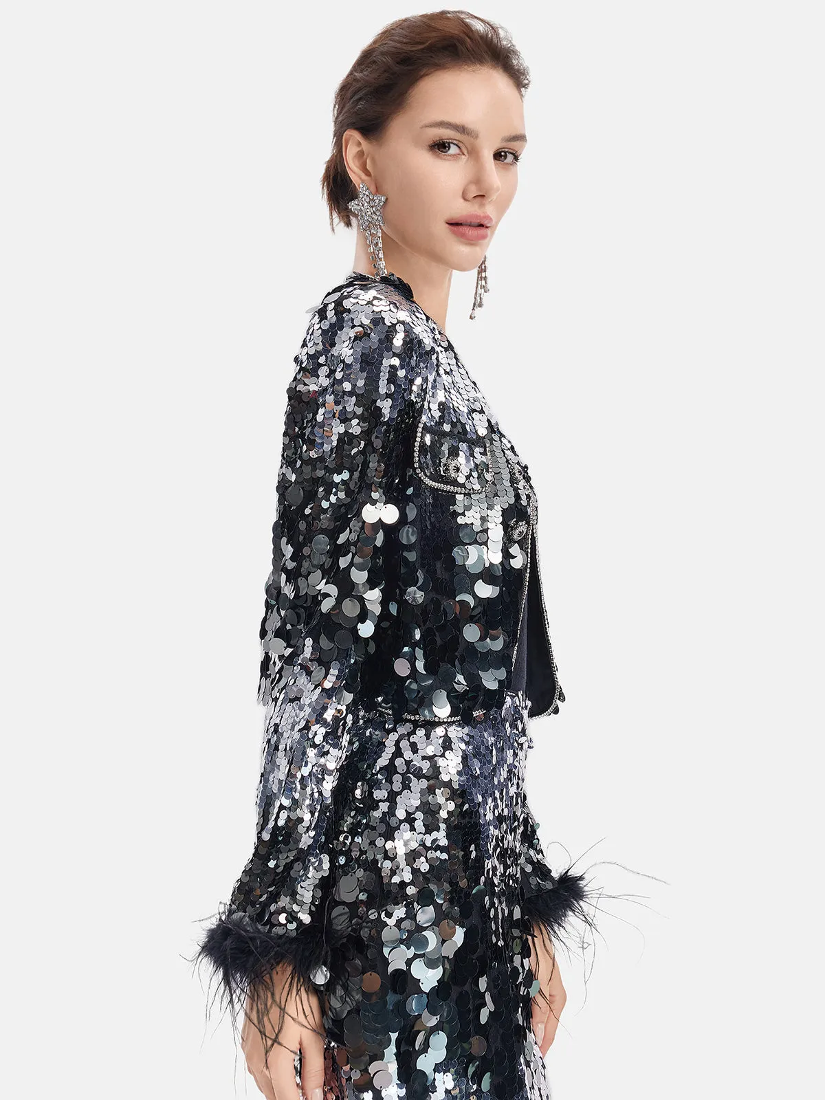 Luxe Sequined Feather Jacket