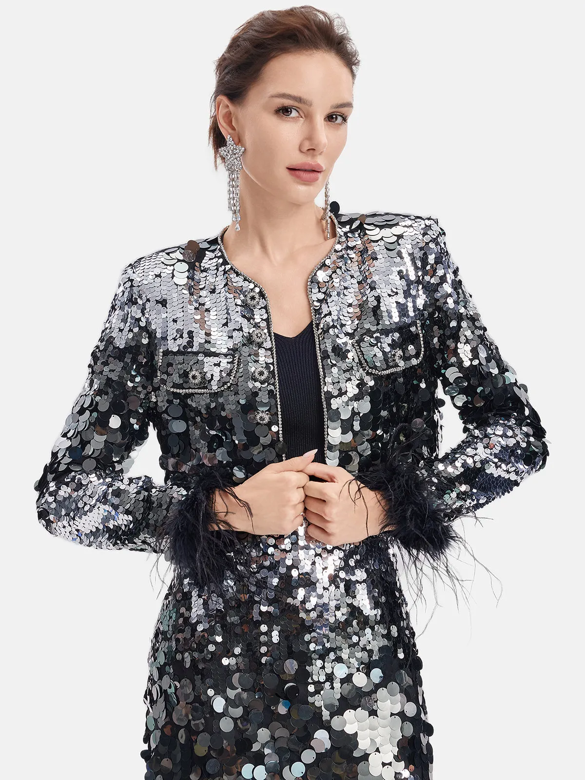 Luxe Sequined Feather Jacket