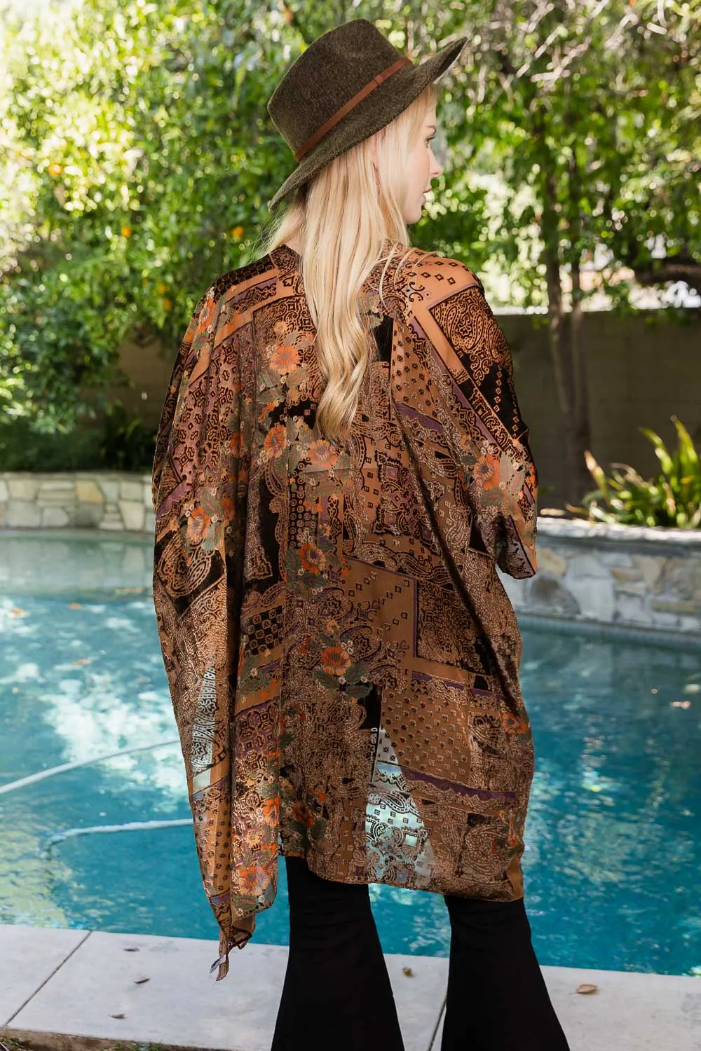 Mandala Bloom Intricate Velvet Henna Pattern Kimono