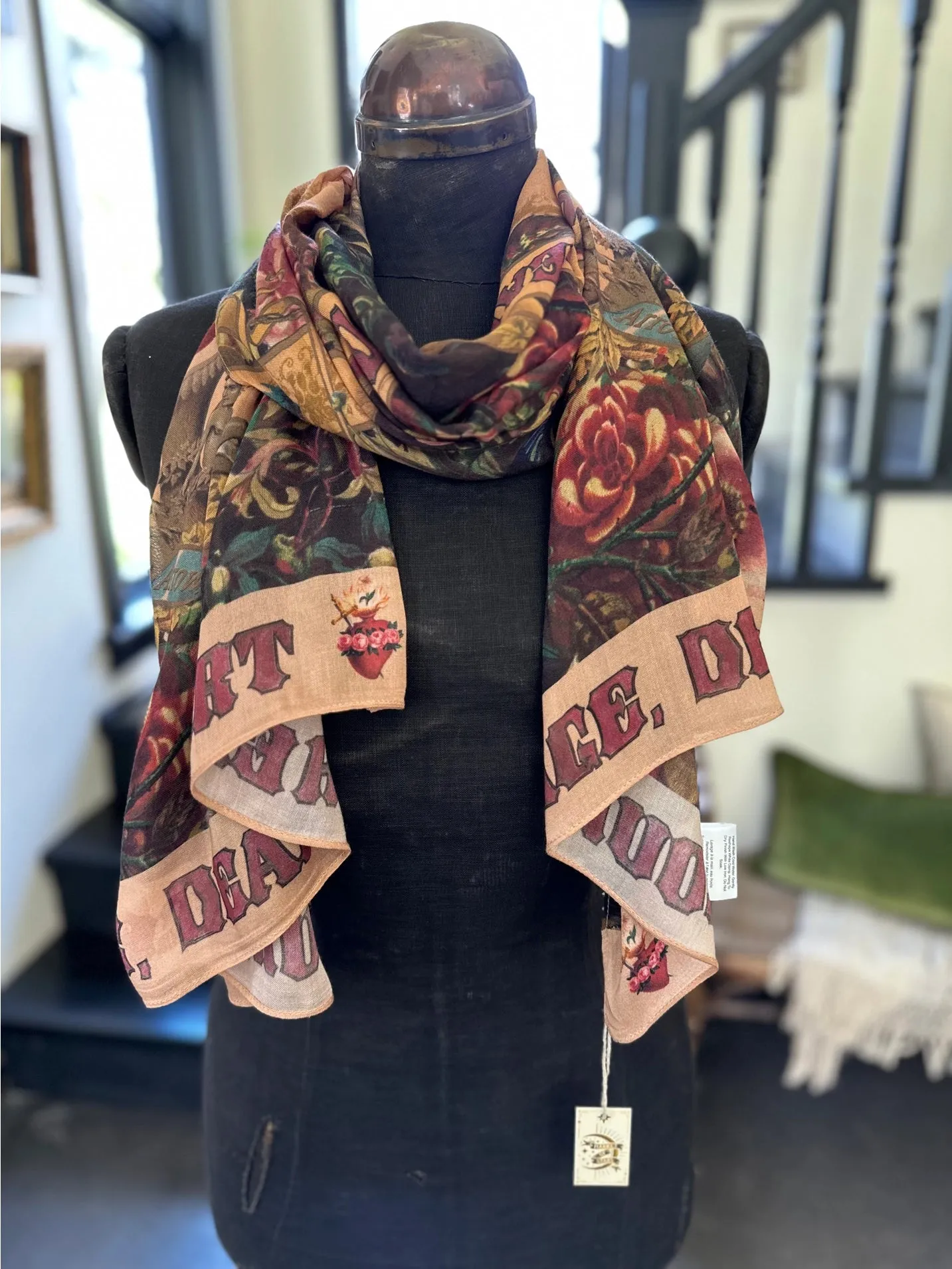 Market Of Stars Courage Dear Heart Bohemian Bamboo Scarf with Sacred Heart - Preorder Ships August 1 - 30th