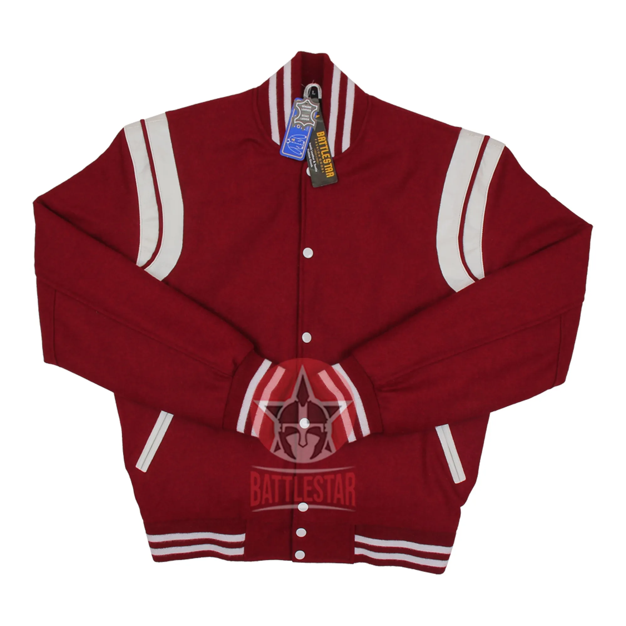 Maroon Wool Varsity Jacket White Stripes