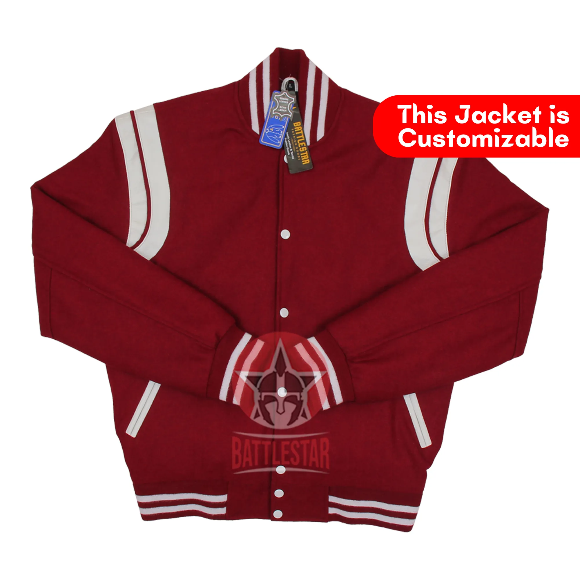 Maroon Wool Varsity Jacket White Stripes