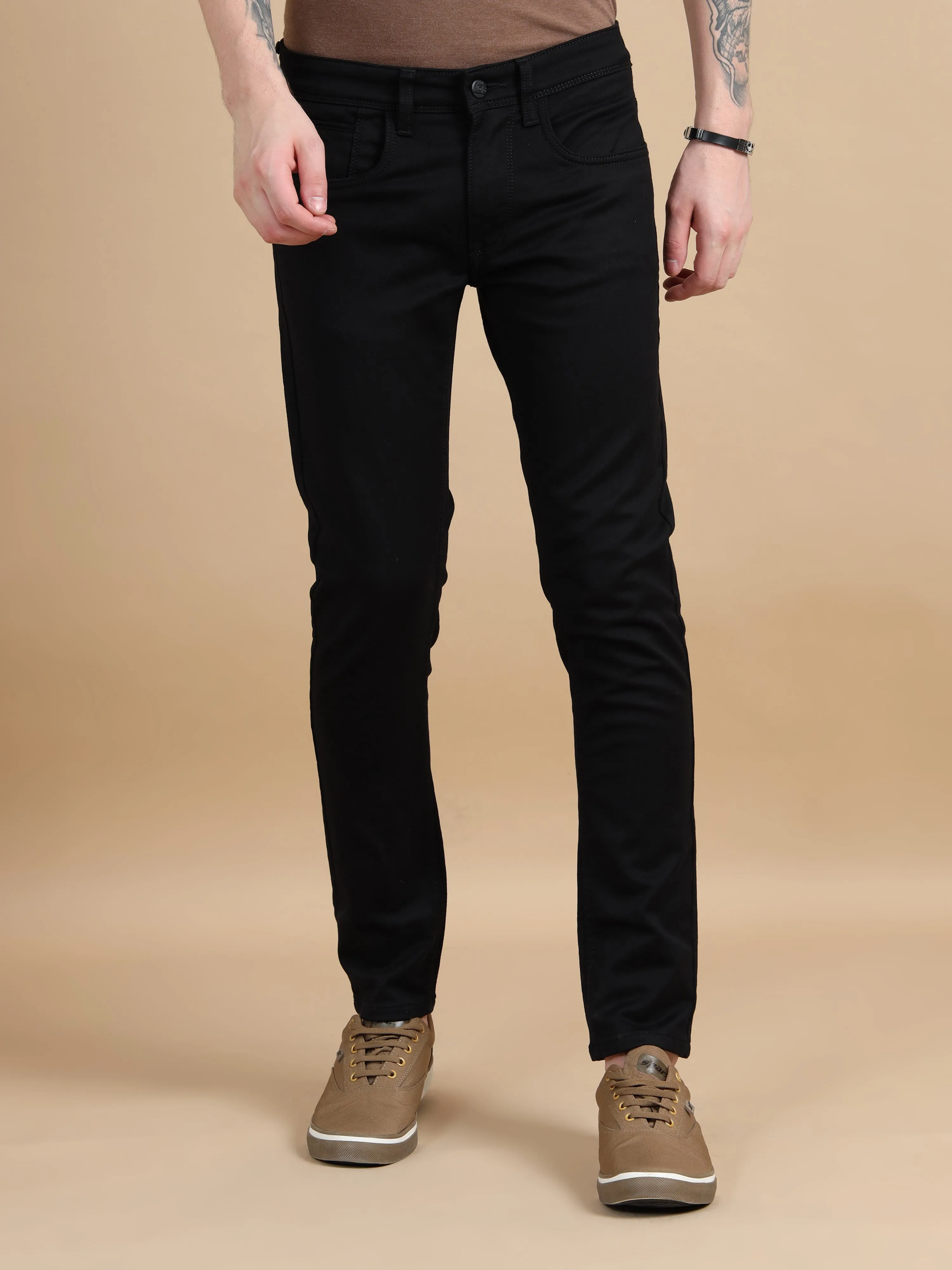 Men Black Solid Ankle Fit Stretchable Denim Jeans