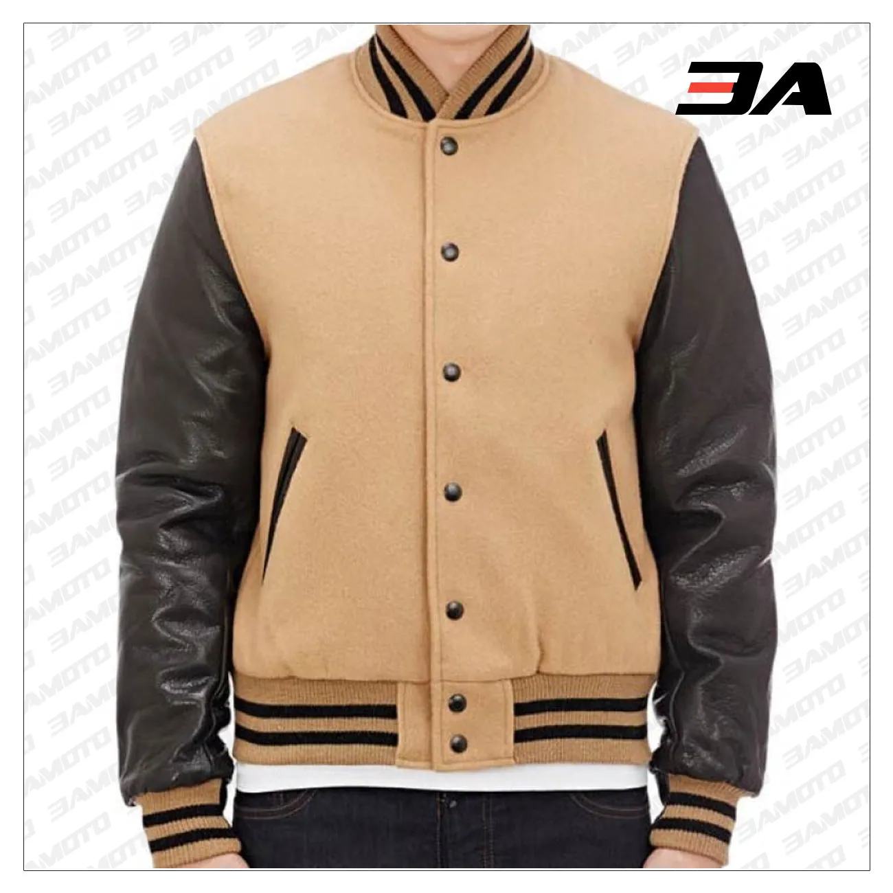 Men Tan and Brown Varsity Jacket