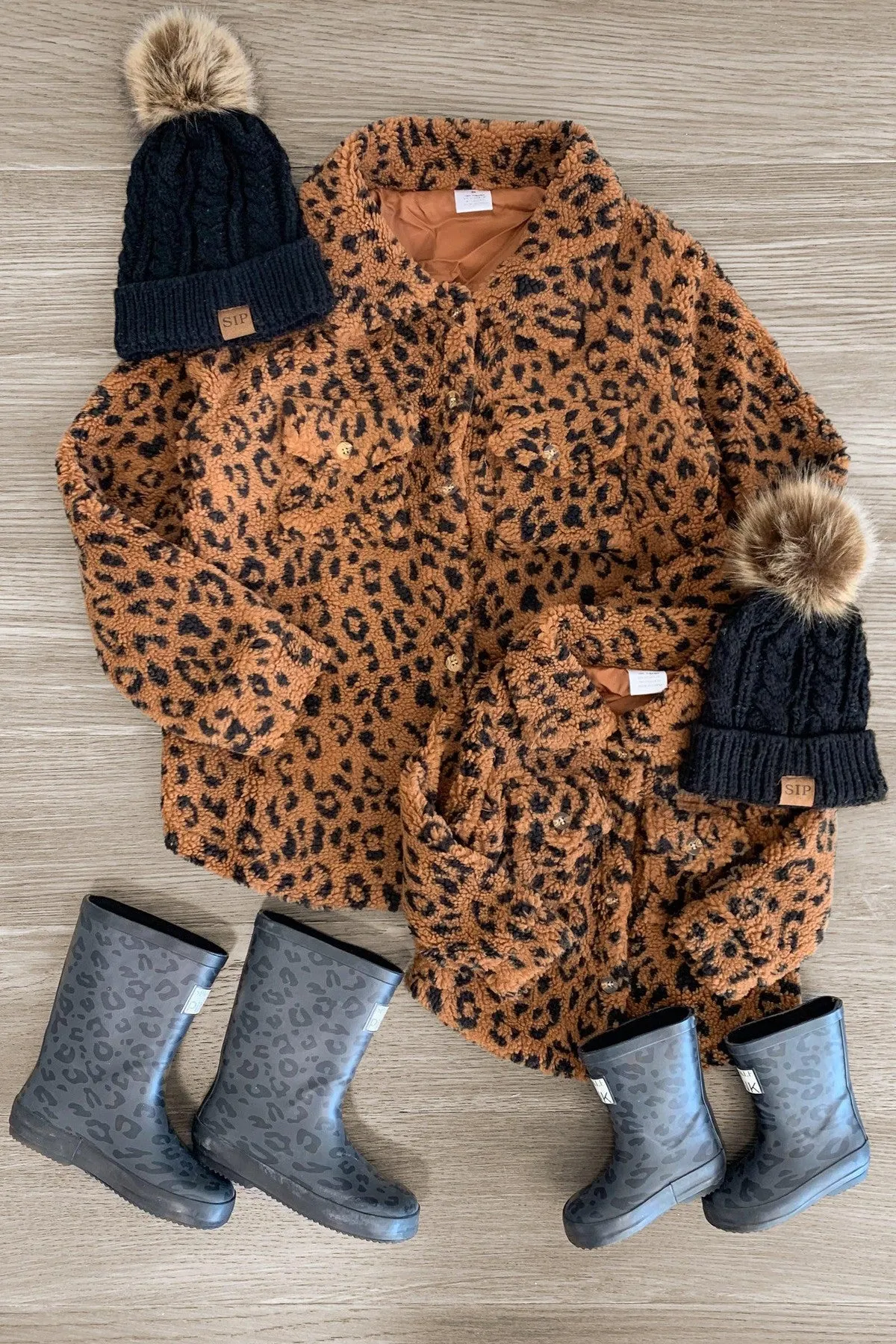 Mom & Me - Brown Leopard Button Up Sherpa Jacket