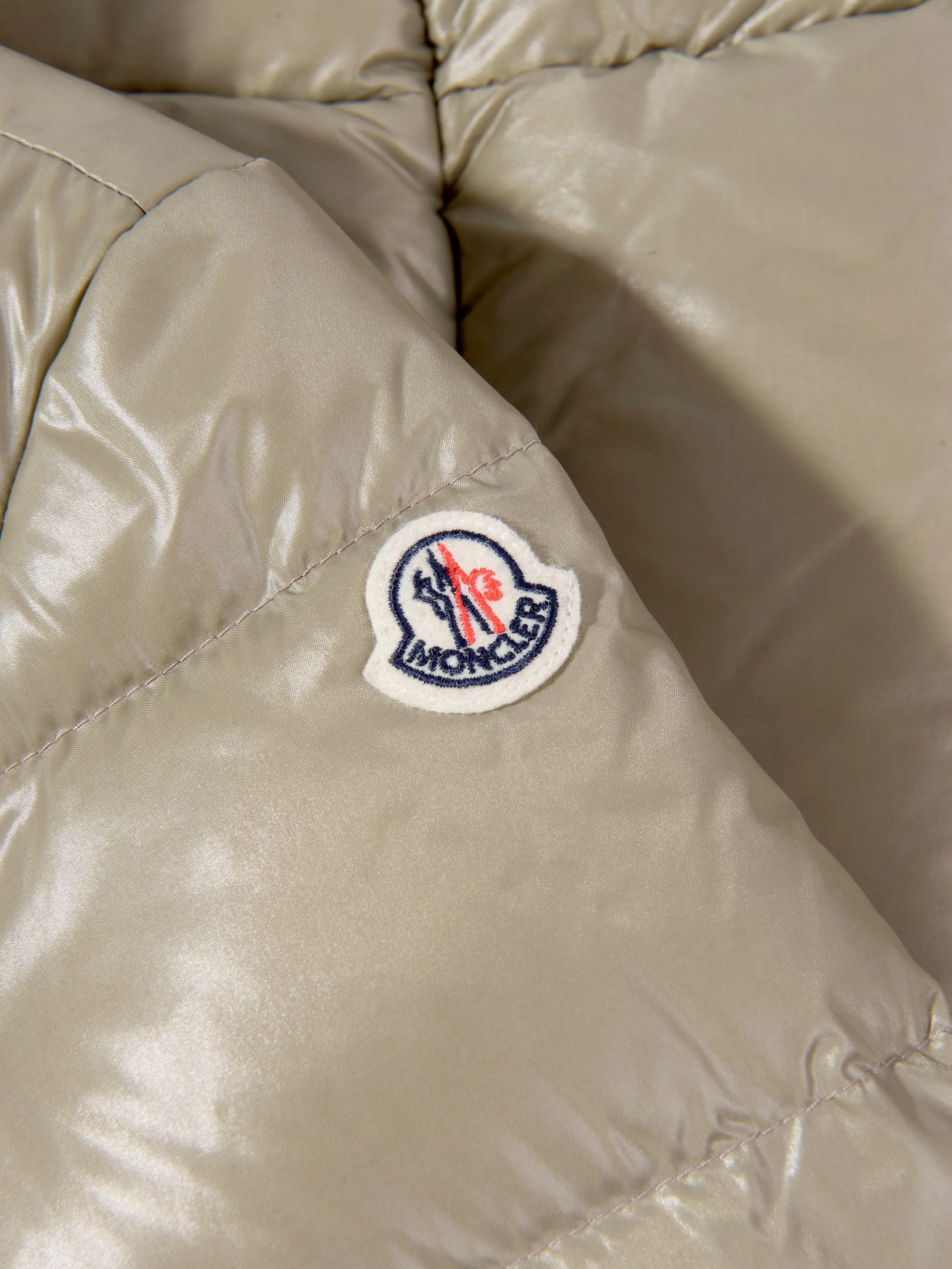 Moncler Enfant Girls Down Padded Bellevue Long Coat in Beige