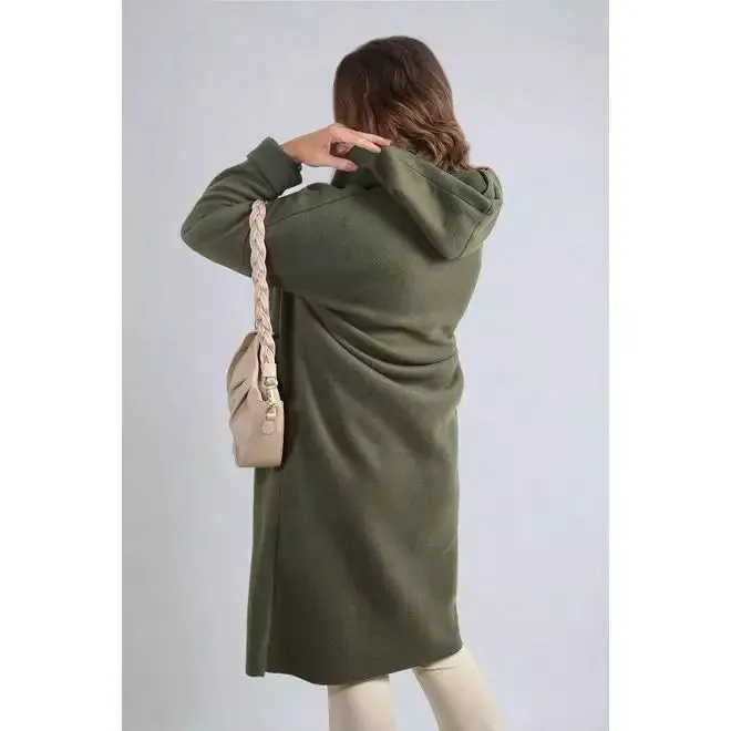 Open Front Folded Sleeve Long Coat Jacket