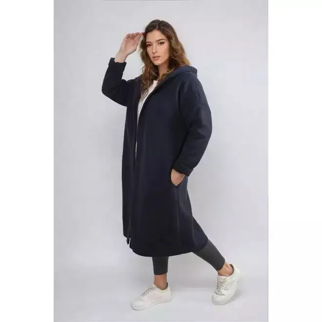 Open Front Folded Sleeve Long Coat Jacket