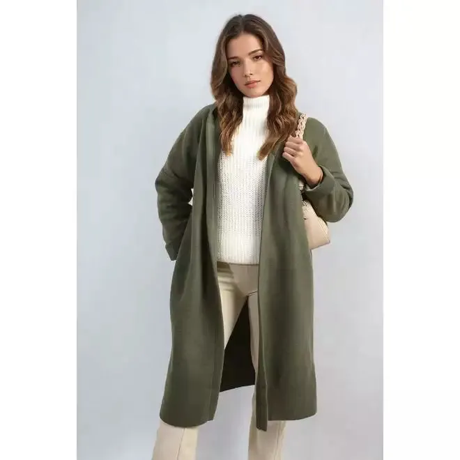 Open Front Folded Sleeve Long Coat Jacket