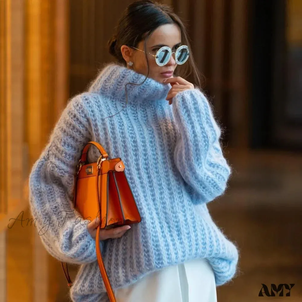 Oversize Fluffy Women Knit Pullover Long Sleeve Casual Chic Cozy Stylish Loose Trendy Sweater