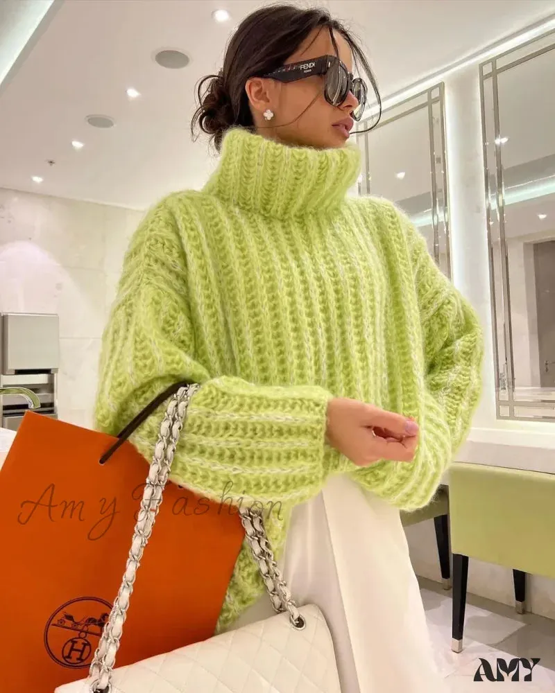 Oversize Fluffy Women Knit Pullover Long Sleeve Casual Chic Cozy Stylish Loose Trendy Sweater