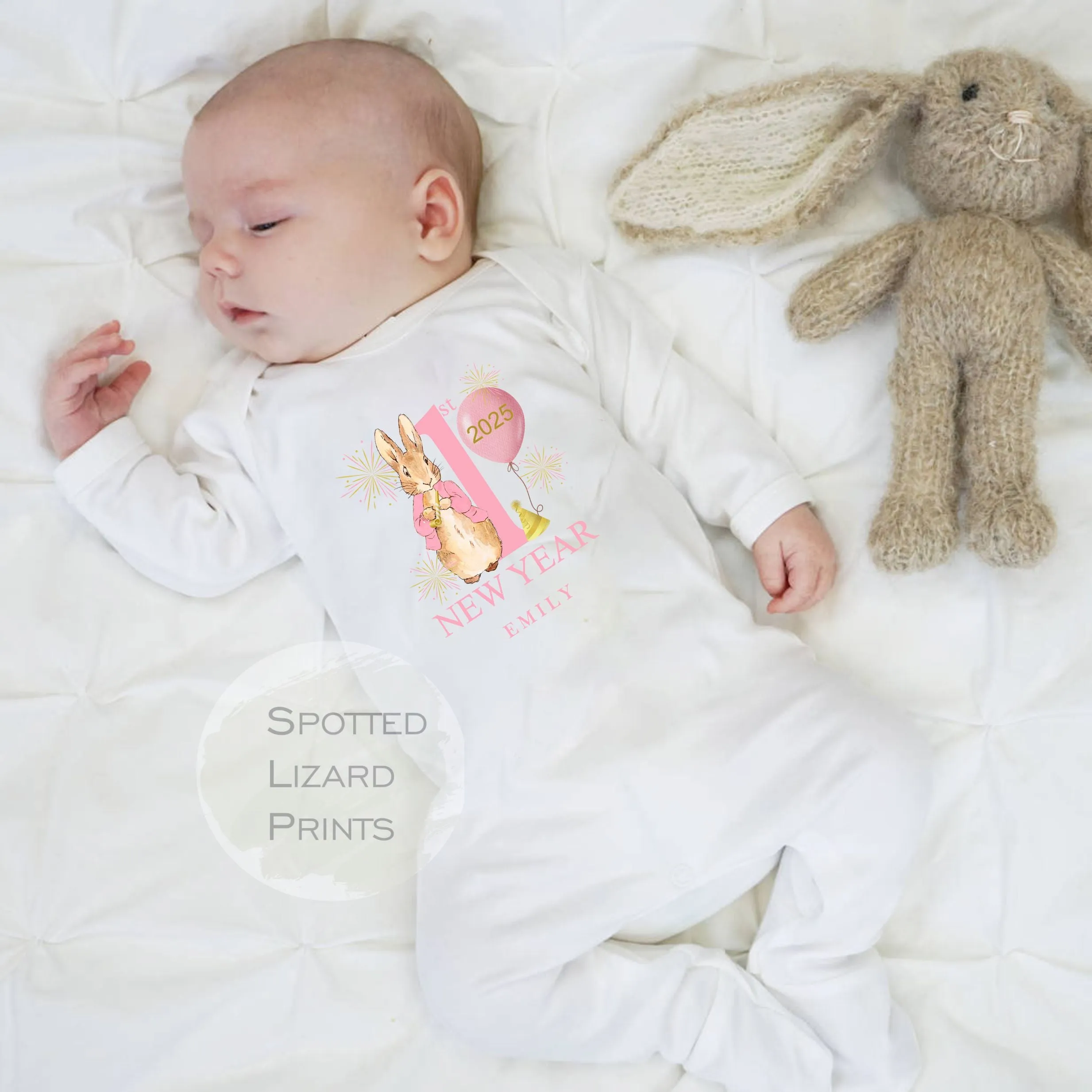 Personalised Peter Rabbit First New Years Eve Baby Outfit- My First New Years Eve Sleepsuit or Vest- 1st New Year Peter Rabbit