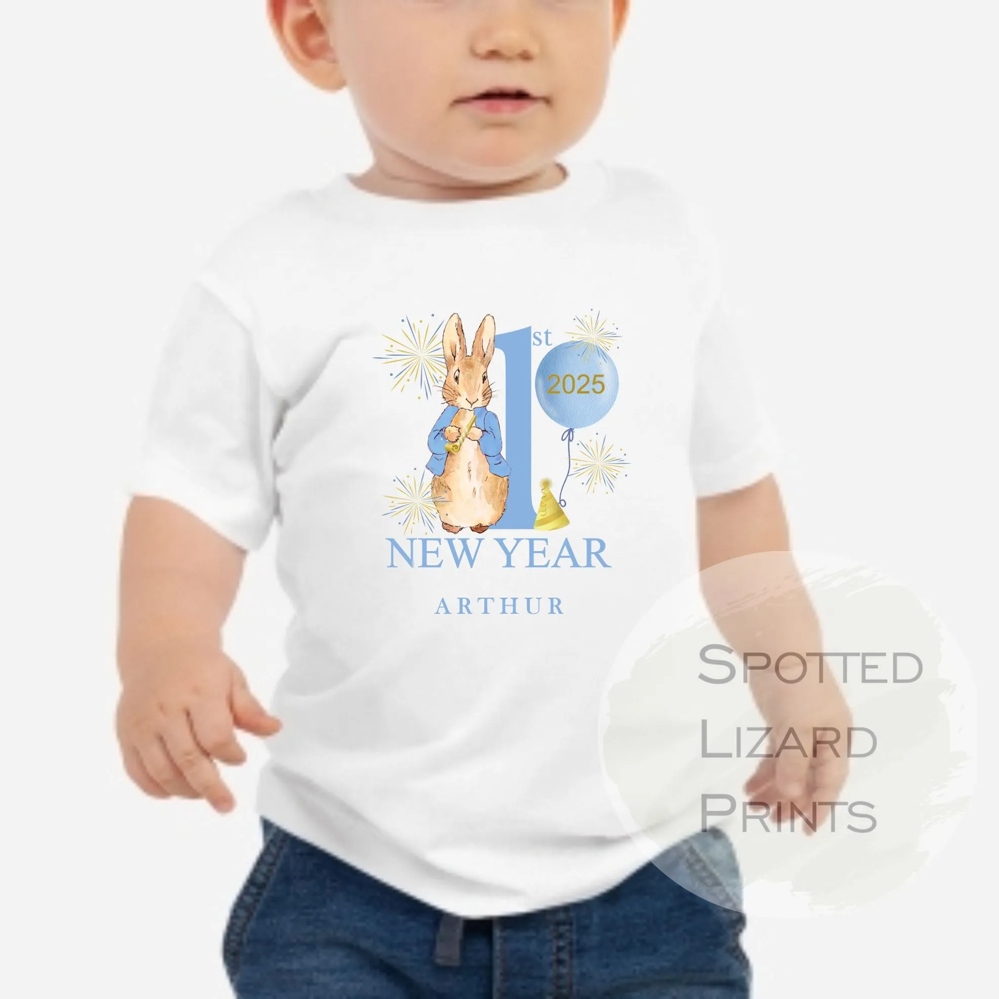 Personalised Peter Rabbit First New Years Eve Baby Outfit- My First New Years Eve Sleepsuit or Vest- 1st New Year Peter Rabbit