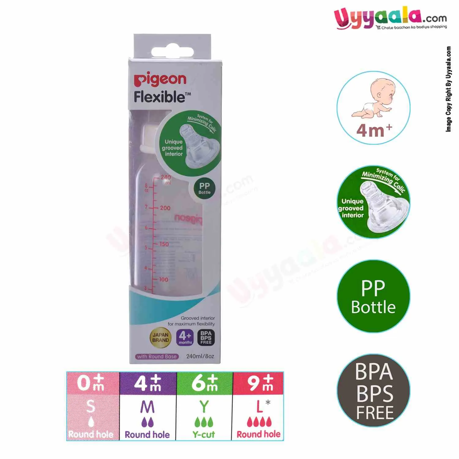 PIGEON Feeding Bottle Narrow Neck Round Base Flexible 4 m age - 240ml