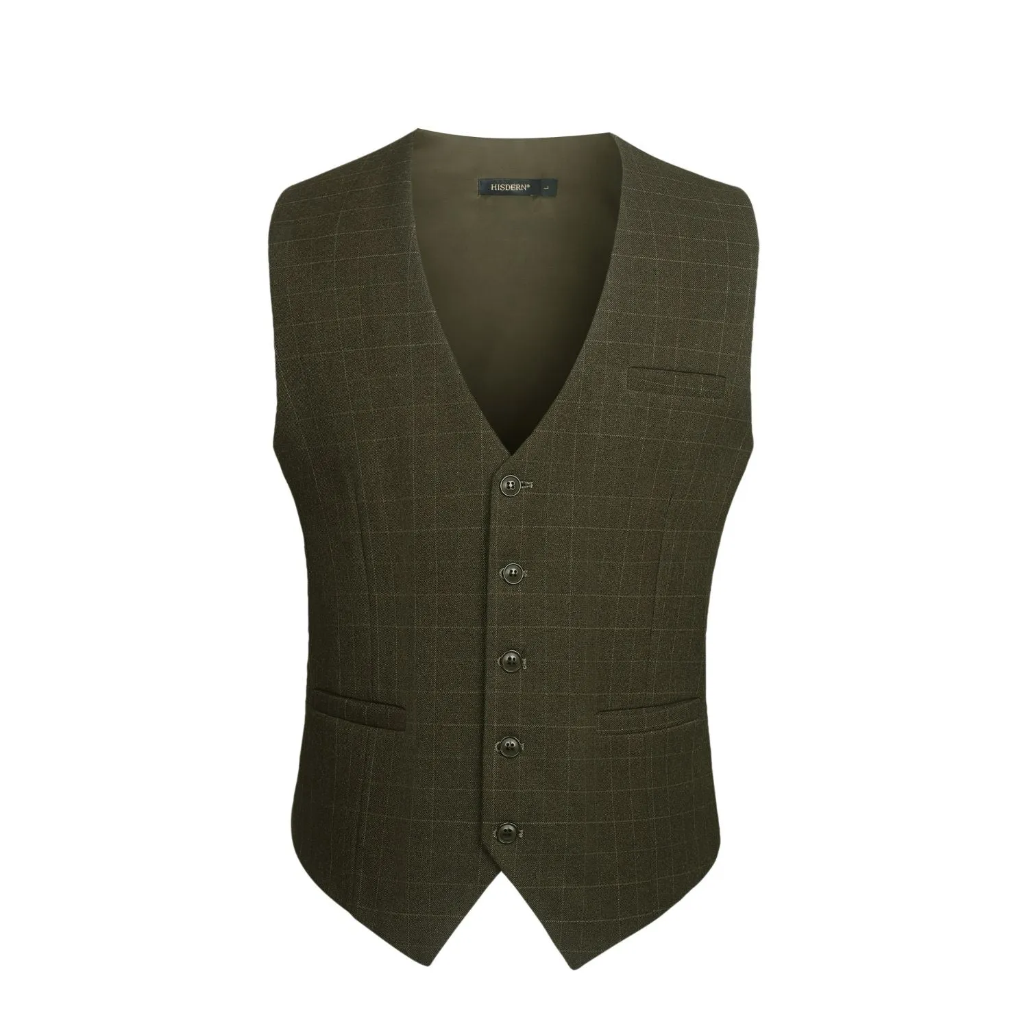 Plaid Slim Suit Vest - A-OLIVE GREEN