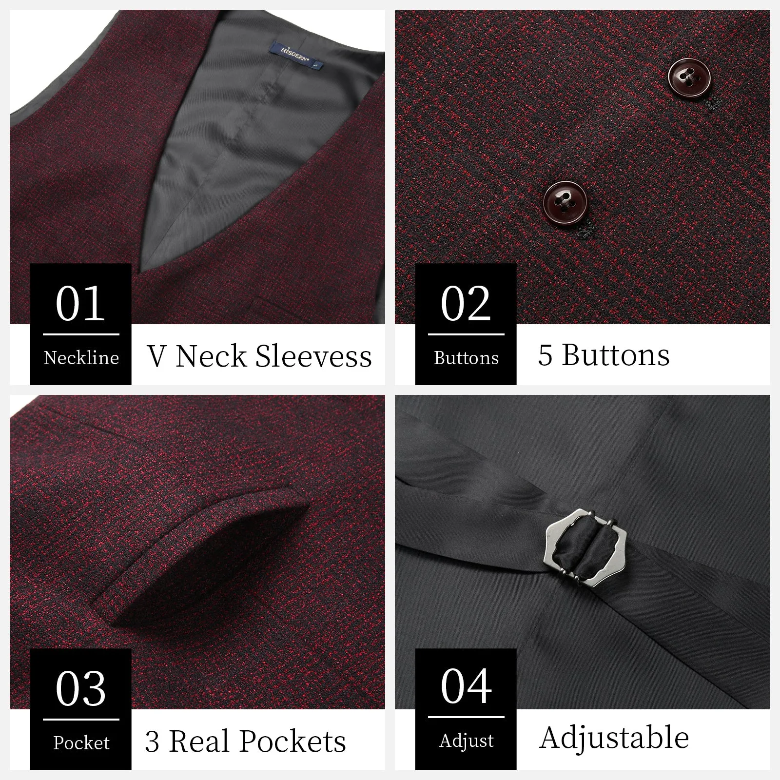 Plaid Slim Suit Vest - A8-BURGUNDY