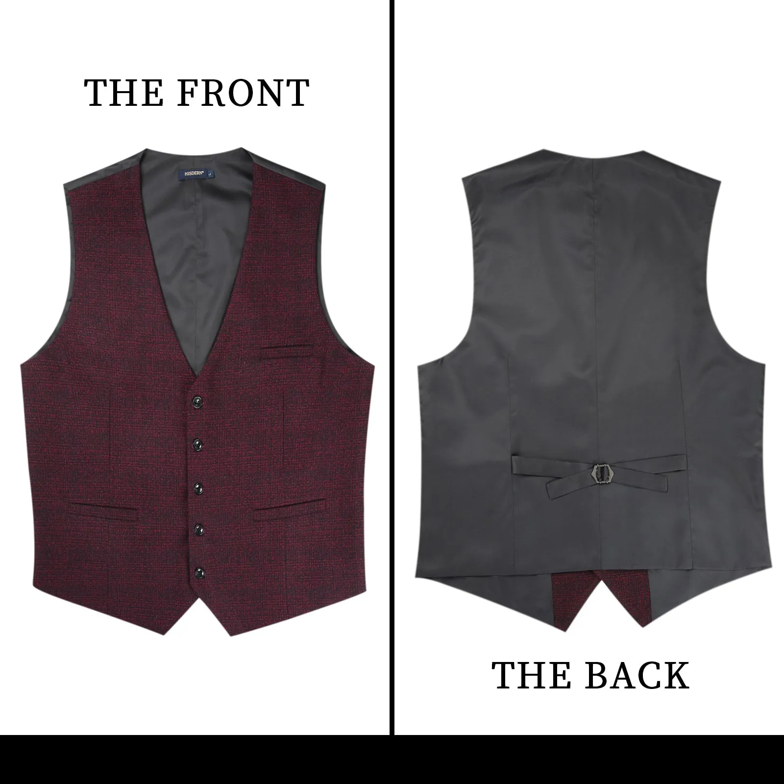 Plaid Slim Suit Vest - A8-BURGUNDY