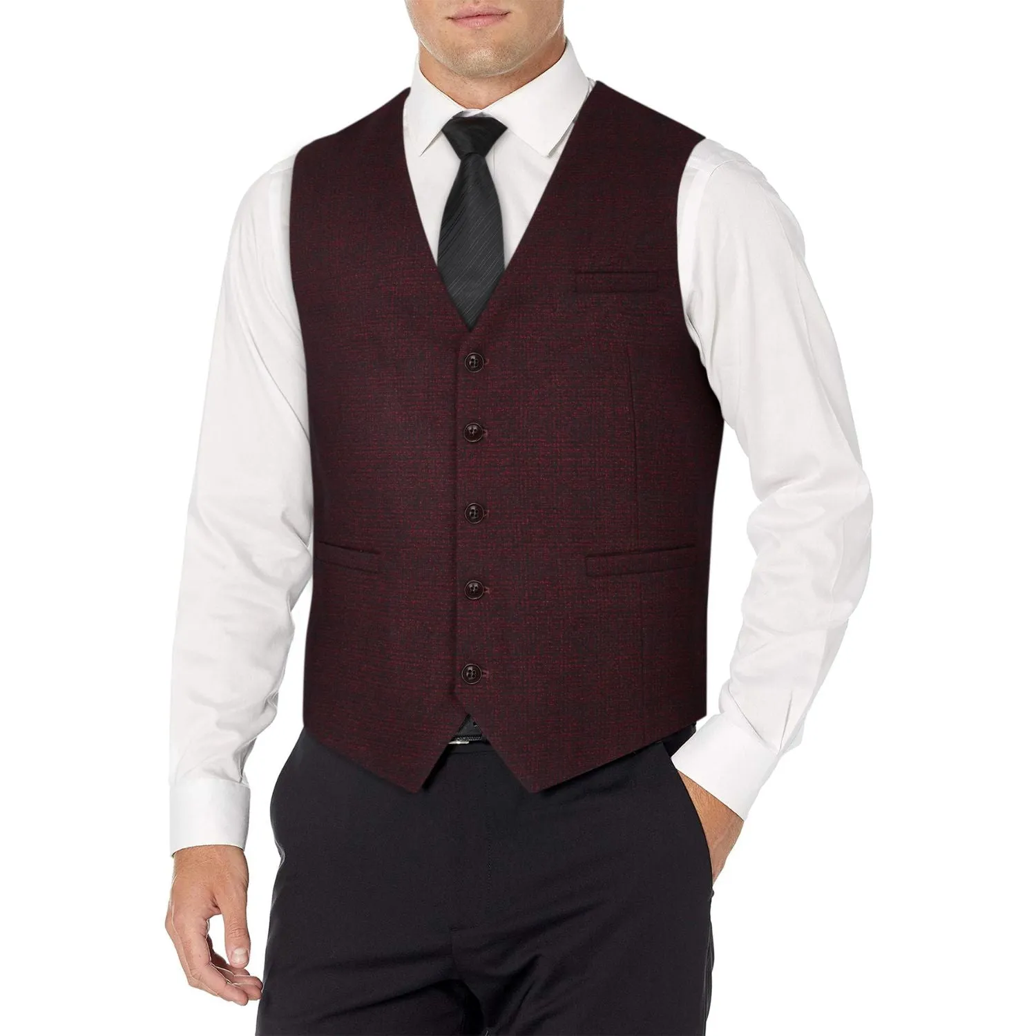 Plaid Slim Suit Vest - A8-BURGUNDY