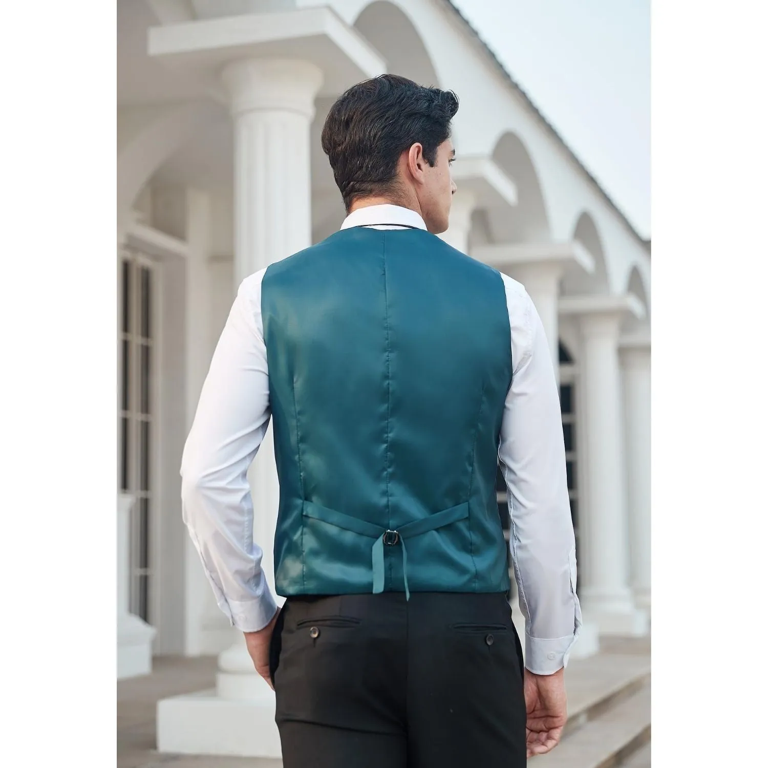 Plaid Slim Suit Vest - GREEN-6