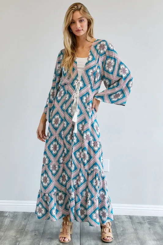 Printed Long Sleeve Loose Kimono