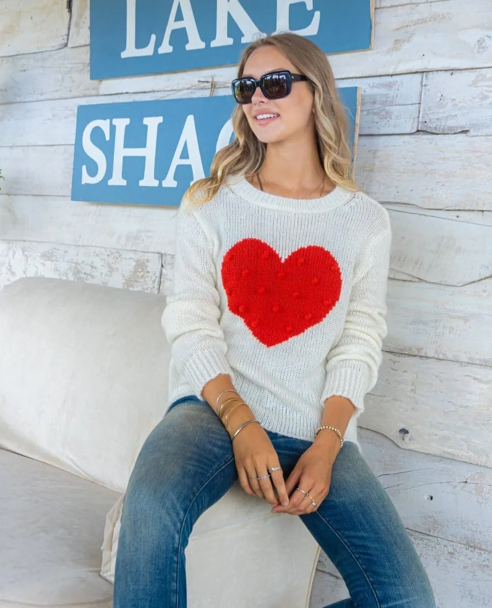 Red Popcorn Heart Ivory Sweater