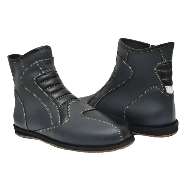 Rugged Leather Biker Boots with Durable Rubber Sole