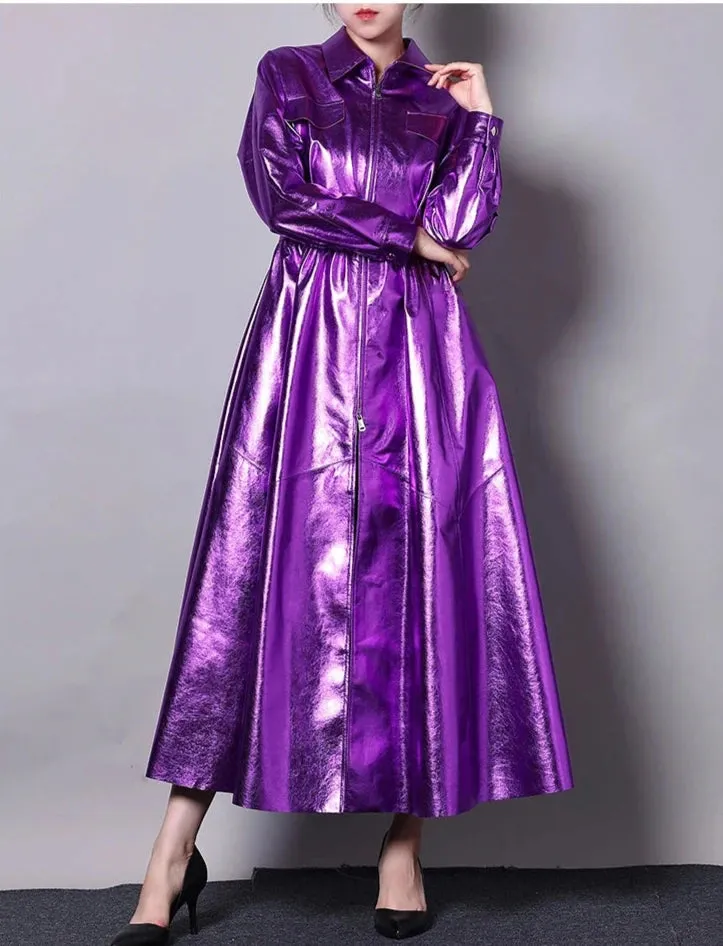 Shiny Patent PU Leather Trench Coat