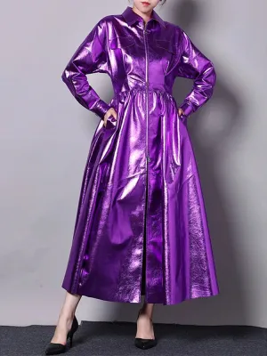 Shiny Patent PU Leather Trench Coat