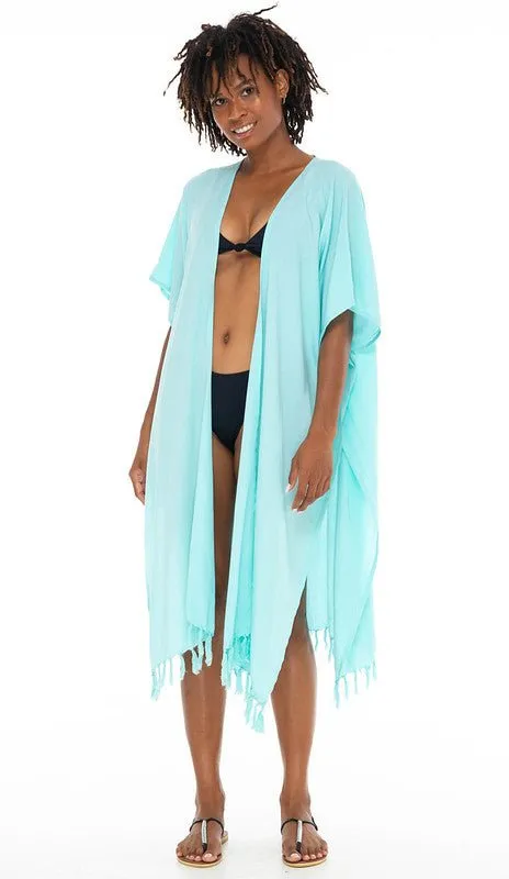 SHU-SHI Womens Kimono Cardigan Fringe Swimwear Robe Beach Open Front Solid Color