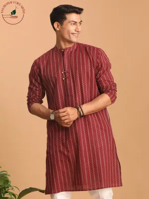 SHVAAS By VASTRAMAY Men's Maroon jacquard Zig Zag Cotton Kurta