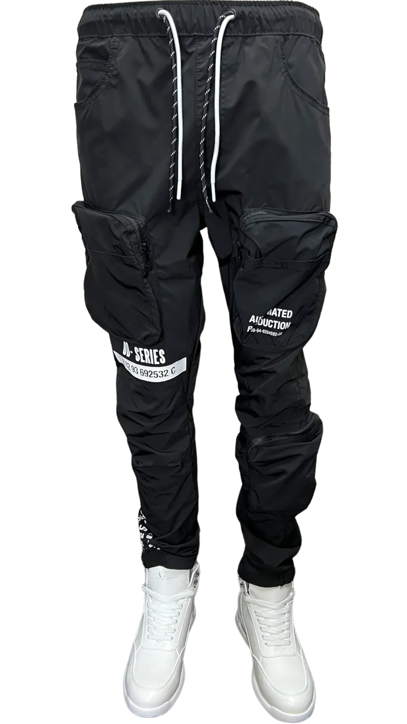 Smoke Rise Mens Black Cargo Open Bottom Jogger Slim Fit pants