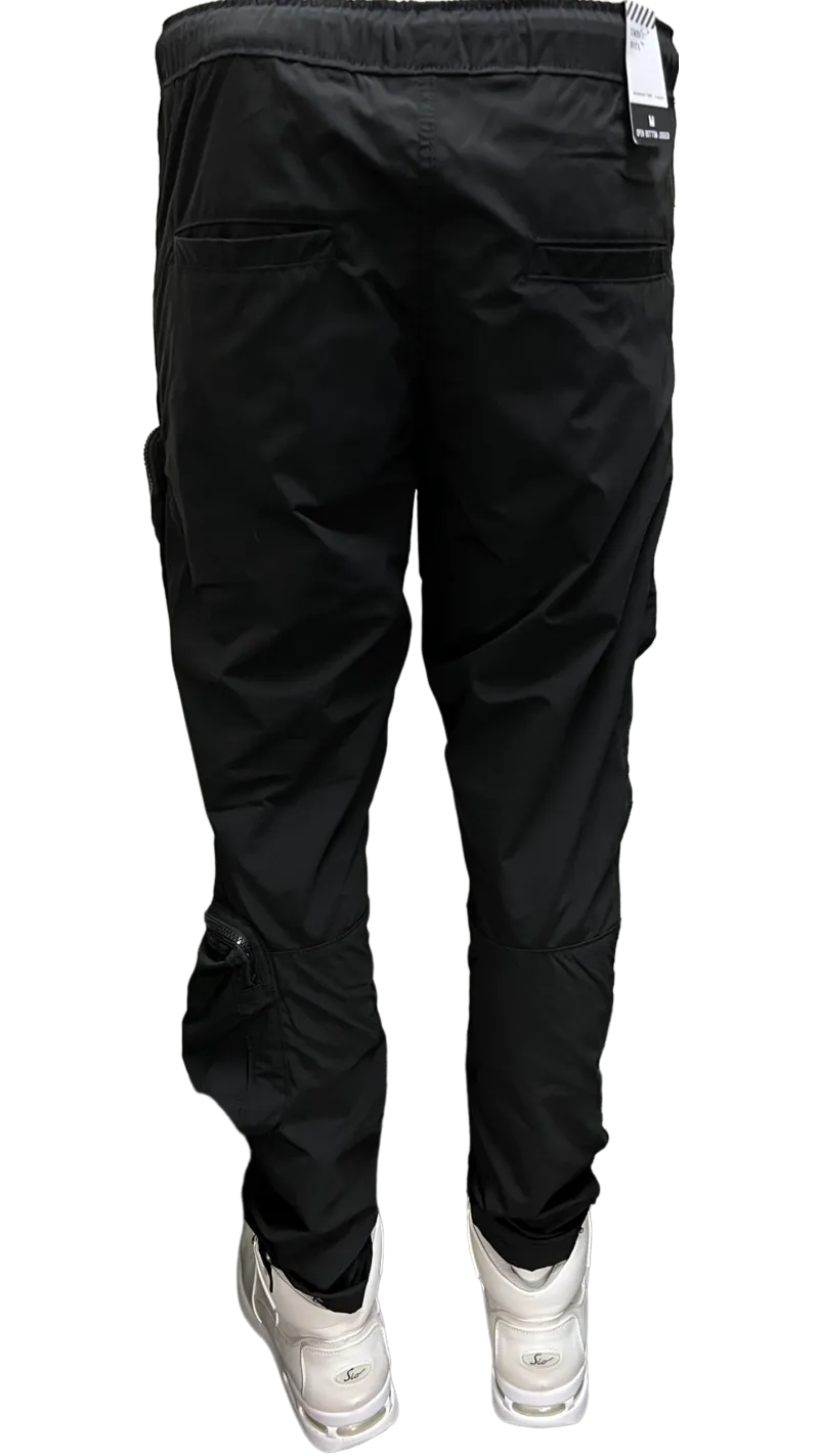 Smoke Rise Mens Black Cargo Open Bottom Jogger Slim Fit pants