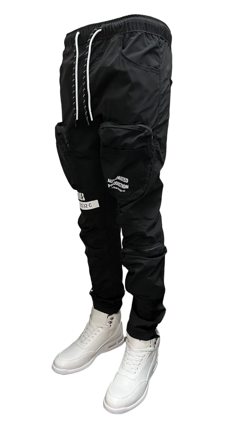 Smoke Rise Mens Black Cargo Open Bottom Jogger Slim Fit pants