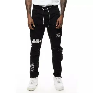 Smoke Rise Mens Black Cargo Open Bottom Jogger Slim Fit pants