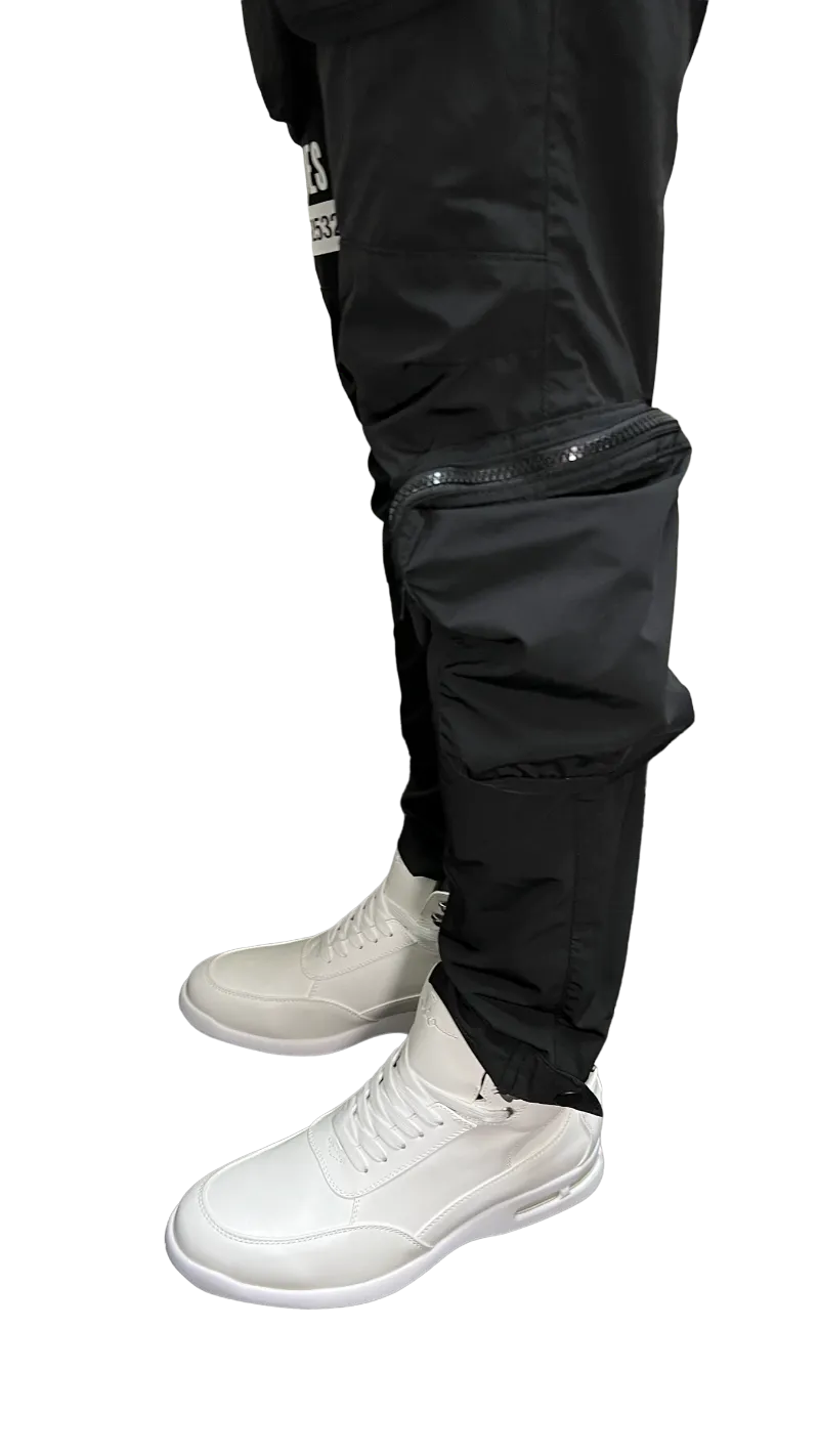 Smoke Rise Mens Black Cargo Open Bottom Jogger Slim Fit pants